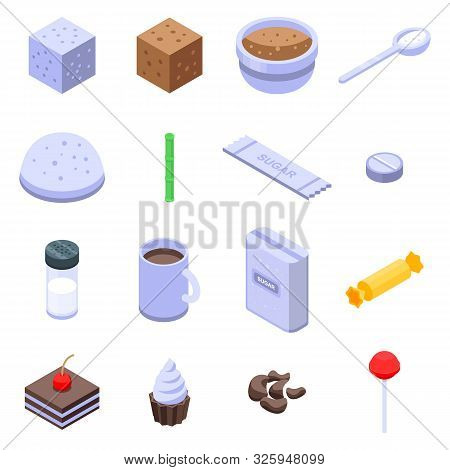 Sugar Icons Set. Isometric Set Of Sugar Vector Icons For Web Design Isolated On White Background