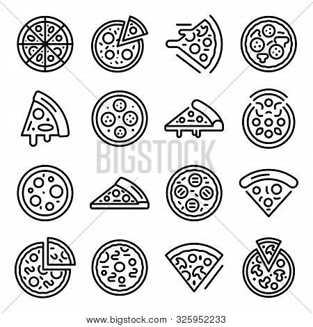 Pizza Icons Set. Outline Set Of Pizza Vector Icons For Web Design Isolated On White Background