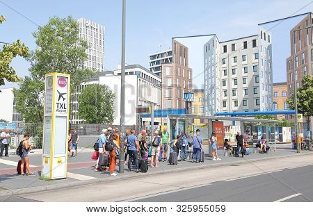 Berlin Germany - June 12, 2019: Unidentified People Wait For Bus At Hauptbahnhof Berlin Central Trai
