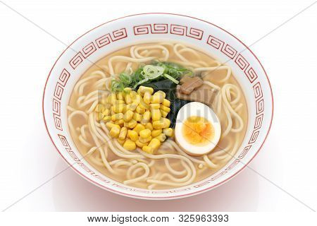 Japanese Miso Ramen Noodles In A Bowl On White Background