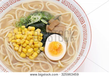 Japanese Miso Ramen Noodles In A Bowl On White Background
