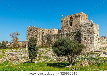 Gibelet Old Crusader Castle Walls And Towers In Byblos, Lebanon