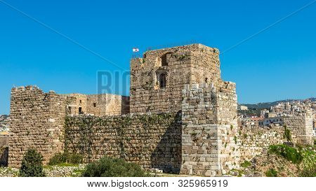 Gibelet Old Crusader Castle Walls And Towers In Byblos, Lebanon