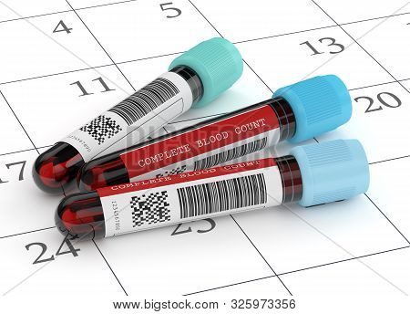 3d Render Of Cbc Blood Tubes Lying On Calendar