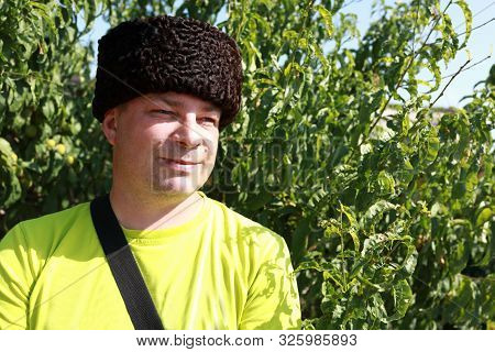 Portrait Of Man In Russian Karakul Kubanka Cossack Hat