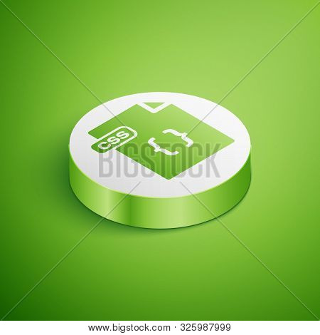 Isometric Css File Document. Download Css Button Icon Isolated On Green Background. Css File Symbol.
