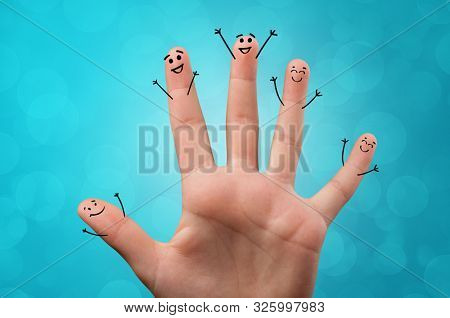 Joyful fingers smiling with colorful background concept