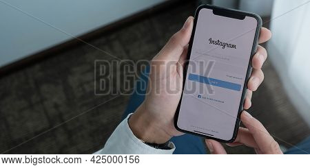 Chiang Mai, Thailand - Aug 26, 2018: A Woman Holds Apple Iphone X With Instagram Application On The