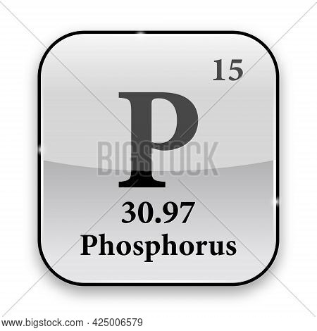 Phosphorus Symbol.chemical Element Of The Periodic Table On A Glossy White Background In A Silver Fr