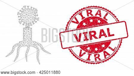 Viral Scratched Seal Imitation And Vector Viral Agent Mesh Model. Red Stamp Seal Contains Viral Capt