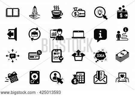 Vector Set Of Simple Icons Related To Salary, Cashback And Send Box Icons. Dollar, Presentation And 