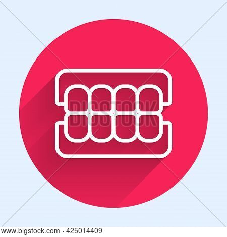 White Line False Jaw Icon Isolated With Long Shadow. Dental Jaw Or Dentures, False Teeth With Inciso
