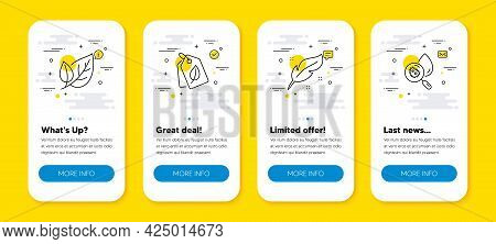 Vector Set Of Leaf, Bio Tags And Feather Line Icons Set. Ui Phone App Screens With Line Icons. Water
