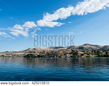 Lake Chelan Waterfront In The Morning, View From Chelan-stehekin Ferry Dock - Washington State, Usa