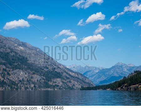 Scenic Landscape Of The Northern End Of Lake Chelan On A Sunny Day - Washington State, Usa