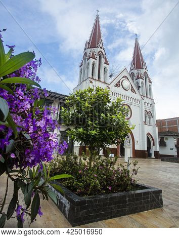 La Ceja, Antioquia - Colombia. June 26, 2021. Minor Basilica Of Our Lady Of Carmen, Colombian Church