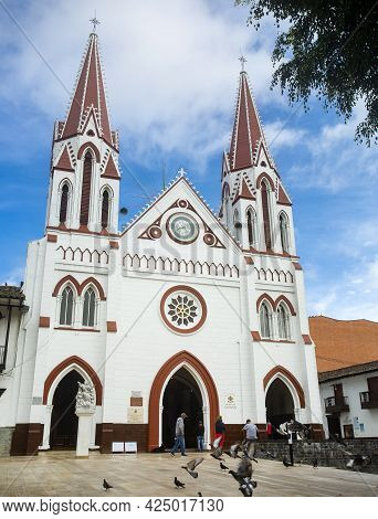 La Ceja, Antioquia - Colombia. June 26, 2021. Minor Basilica Of Our Lady Of Carmen, Colombian Church