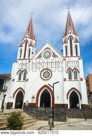 La Ceja, Antioquia - Colombia. June 26, 2021. Minor Basilica Of Our Lady Of Carmen, Colombian Church