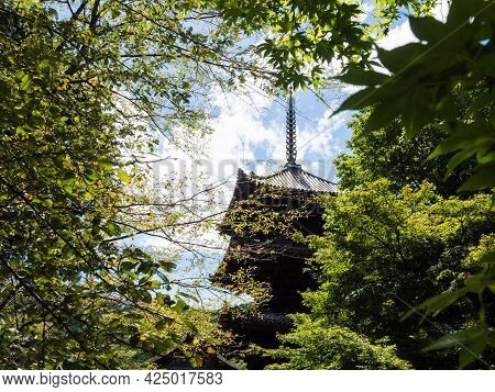 Otsu, Japan - August 21, 2018: Pagoda On The Grounds Of Miidera, Temple Number 14 Of The Saigoku Kan