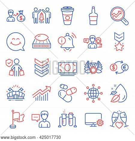 Business Icons Set. Included Icon As People Talking, Person Talk, Takeaway Coffee Signs. Information