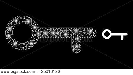 Bright Mesh Vector Key With Glare Effect. White Mesh, Flash Spots On A Black Background With Key Ico