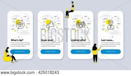 Vector Set Of Line Icons Related To Return Parcel, Megaphone And Laureate Medal Icons. Ui Phone App 