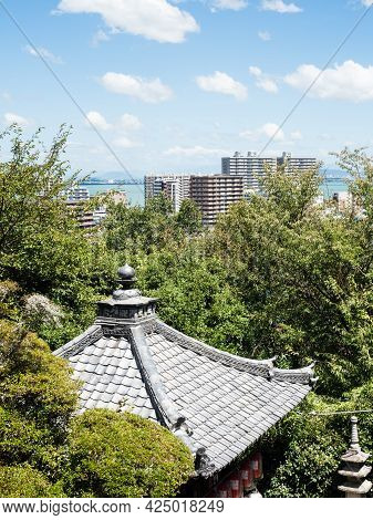 Otsu, Japan - August 21, 2018: On The Grounds Of Miidera, Temple Number 14 Of The Saigoku Kannon Pil