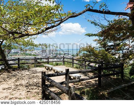 Otsu, Japan - August 21, 2018: Scenic View Over The City Of Otsu And Lake Biwa From The Grounds Of M