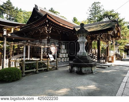 Kofu, Yamanashi Prefecture, Japan - October 26, 2017: Haiden Hall Of Takeda Shrine, A Shinto Shrine 