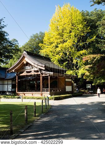 Kofu, Yamanashi Prefecture, Japan - October 26, 2017: Early Autumn On The Grounds Of Takeda Shrine, 