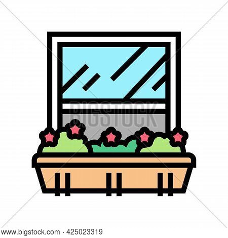 Growing Domestic Plant On Window Sill Pot Color Icon Vector. Growing Domestic Plant On Window Sill P