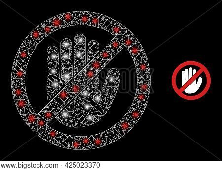 Glamour Mesh Vector No Hand With Glare Effect. White Mesh, Glare Spots On A Black Background With No