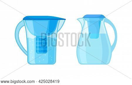 Portative Pitcher With Filter System For Drinking Water Vector Set