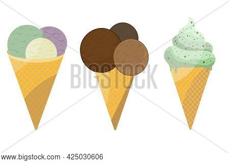 Colored Vector Ice Cream Icon Ice Cream Cone Isolated White Background