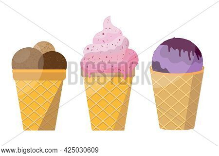 Colored Vector Ice Cream Icons. Ice Cream Isolated On White Background