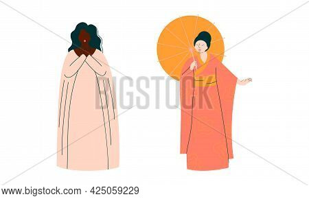 Opera Singer In Theatrical Garment Performing On Stage Vector Set