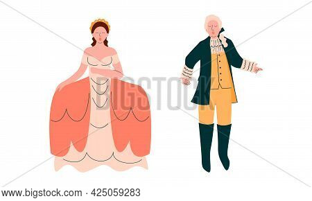 Opera Singer In Theatrical Garment Performing On Stage Vector Set