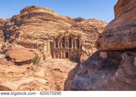 Monastery Ad - Dier  In The Desert Mountains Of Jordan In The Ancient City Of Petra