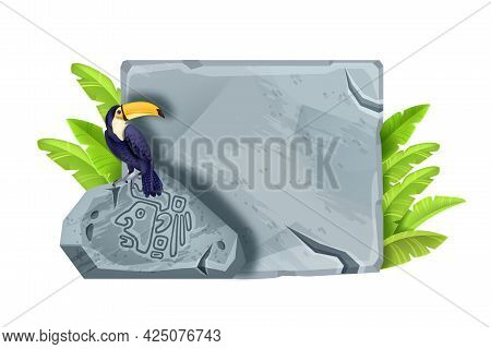 Game Stone Sign Board, Vector Cracked Rectangle Cartoon Block, Maya Ancient Boulder, Aztec Symbol. J