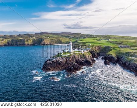 Aerial View Of Fanad Head Lighthouse County Donegal Lough Swilly And Mulroy Bay