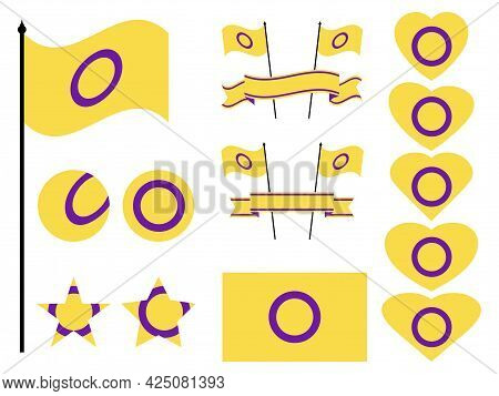 Intersex Flag Collection Of Symbols. Hearts, Stars And Circles With Intersex Flag. Sexual Minorities