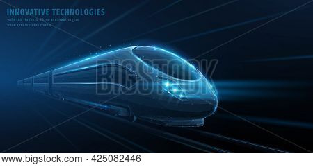 Fast Move Of Express Passenger Train On High Speed Intercity Railway. Isolated On Blue. Futuristic T