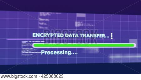 Image of encrypted data transfer text flickering digital interface on screen. global connections, data processing, computing and digital interface concept digitally generated image.