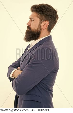 Brutal And Bearded. Hipster With Brutal Bearded Face. Barbershop. Brutal Look Of Confident Businessm