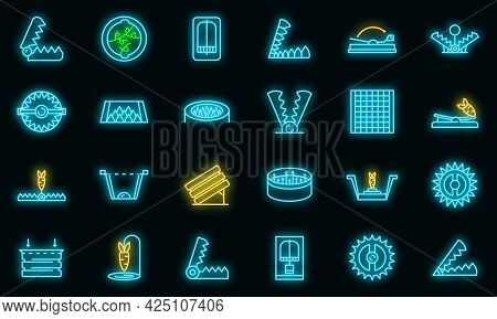 Animal Trap Icons Set. Outline Set Of Animal Trap Vector Icons Neon Color On Black