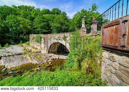Stone Bridge Above Mountain Water Stream. Santander