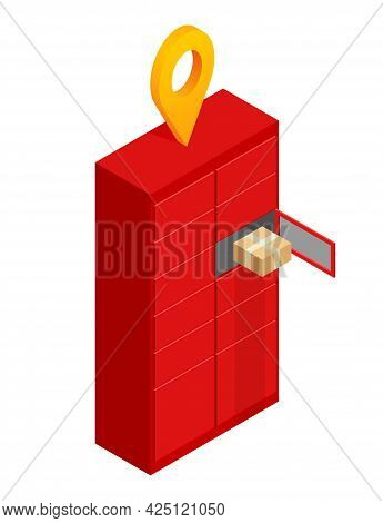 Automated Parcel Locker With Mailbox Cells - Modern Method Of Delivery. Isometric And Isolated Vecto