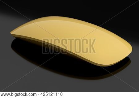 Realistic Gold Computer Mouse With Touch Isolated On Black Background. 3d Rendering Of Wireless Lapt