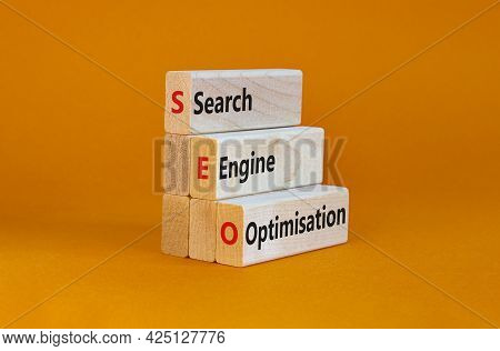 Seo Search Engine Optimisation Symbol. Wooden Blocks With Words 'seo Search Engine Optimisation' On 
