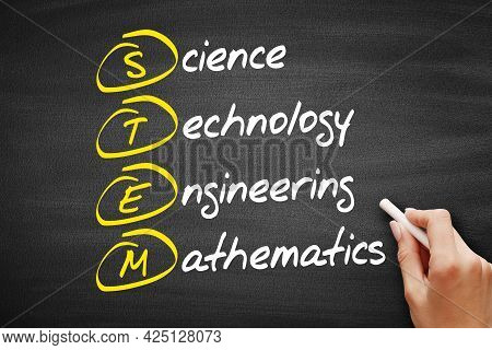 Stem - Science, Technology, Engineering, Mathematics Acronym, Education Concept On Blackboard